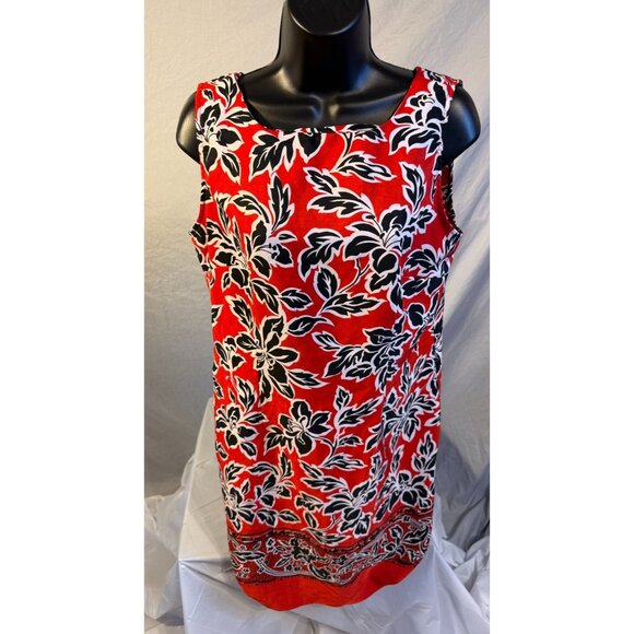 Sag Harbor Petite Dress Womens 8P 8 Red Sheath Floral Vibrant Midi - Picture 1 of 2